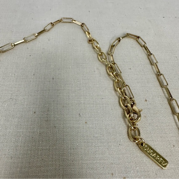 Sugarfix by Baublebar Gold Paperclip Chain Necklace w Blue Beaded Hearts - Picture 3 of 5